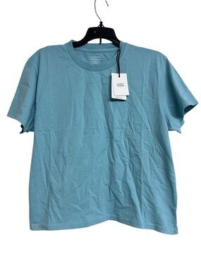 New Colorful Standard Organic Boxy Crop Crew Neck T-Shirt Tee Teal Blue